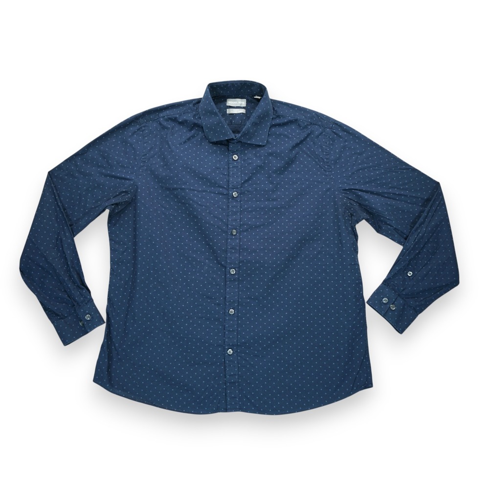 Michael Kors Shirt Mens XL Navy Blue Button Down Long Sleeve Casual Slim Fit